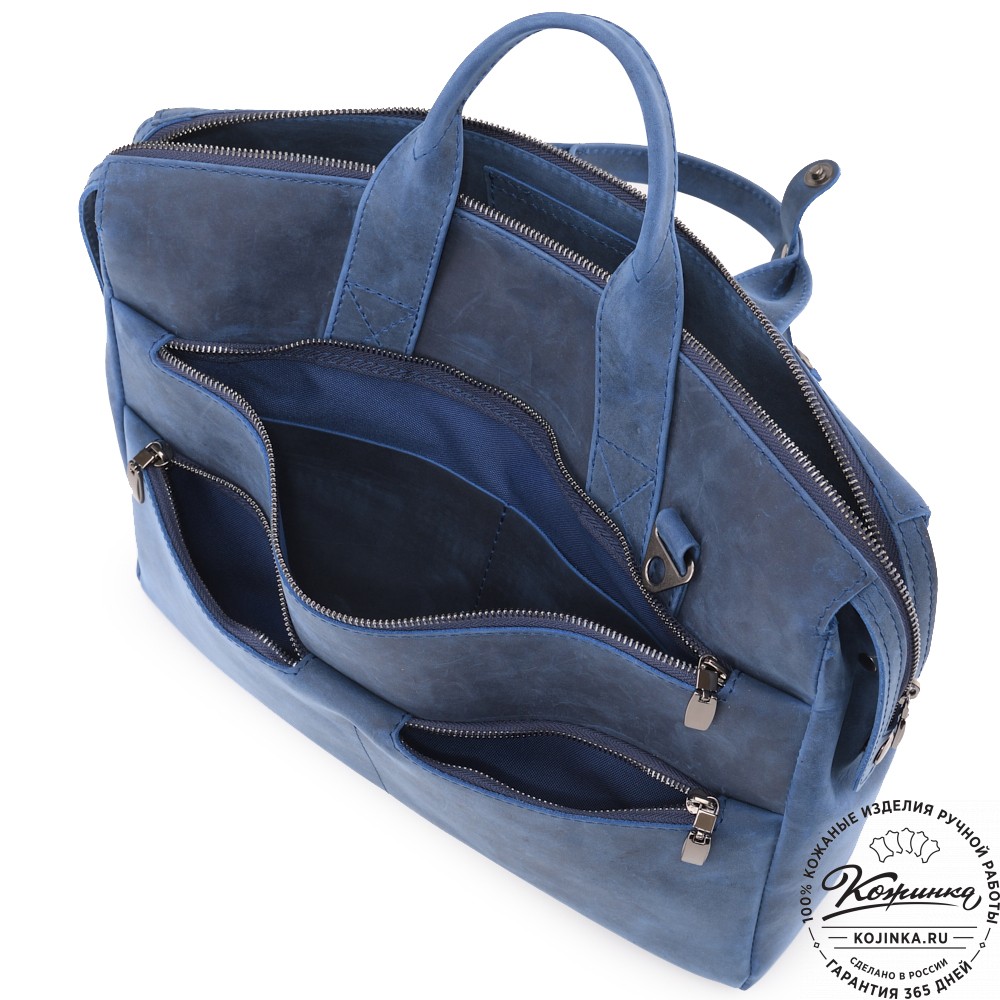 Кожаная деловая сумка "Марк" (синий крейзи)